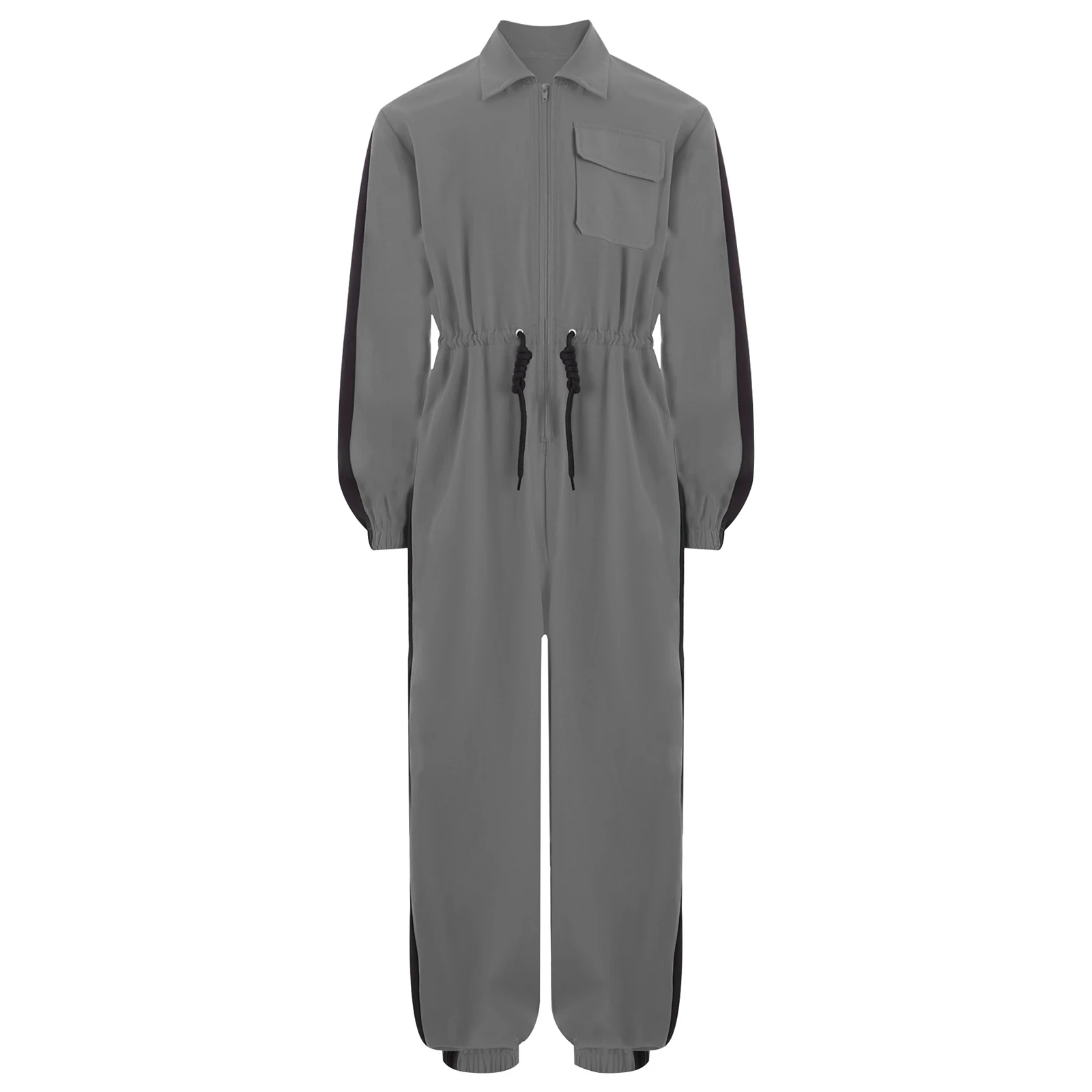 Kids Girls Color Block Jumpsuit Coverall Mechanic Boiler Suit Long Sleeve Zipper Drawstring Elastic Waist Rompers Flight Suit