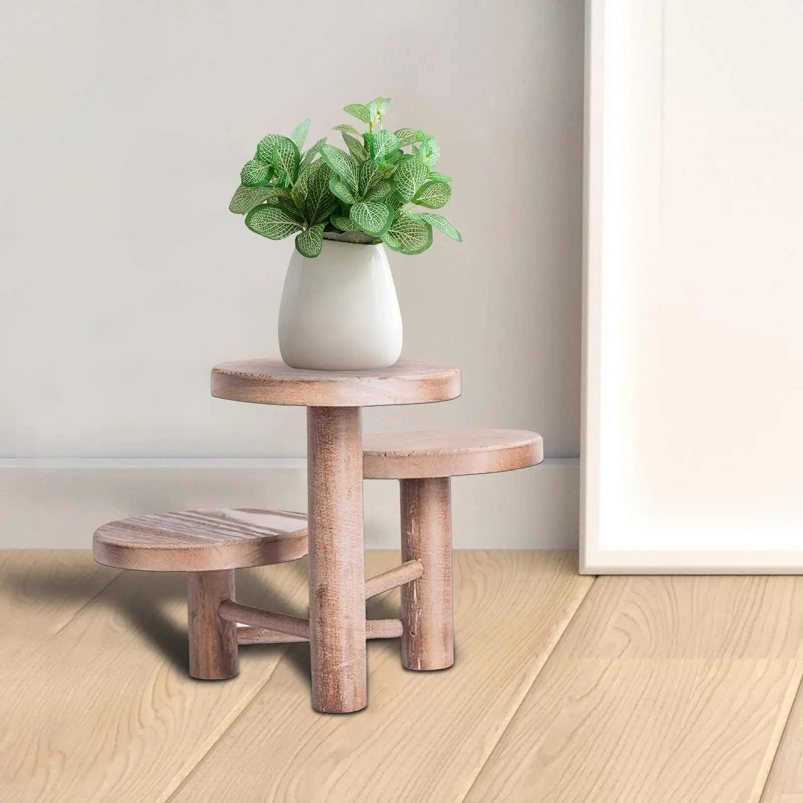 Wooden Flower Pot Stand Flowerpot Rack,3 Floors Round Rustic Potted Rack Round Flower Shelf Display Stand for Home Decoration