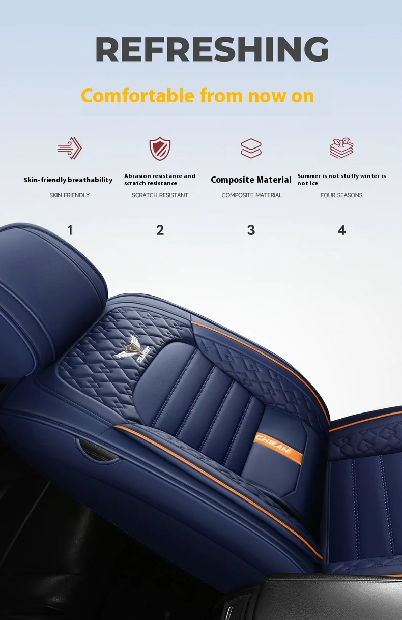 5-Sitzer Universeller Autositzbezug, Neues Nappa-Leder Eisseide mit Fester Lendenwirbelstütze, Ganzjährig Universal, Passend für die Meisten Autos – Detail 7