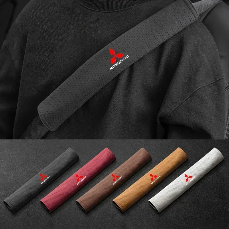 

2pcs Car Styling Safety Belt Shoulder Pads Covers For Mitsubishi Logo Eclipse Galant Mirage Montero L200 EVO Colt Accessories