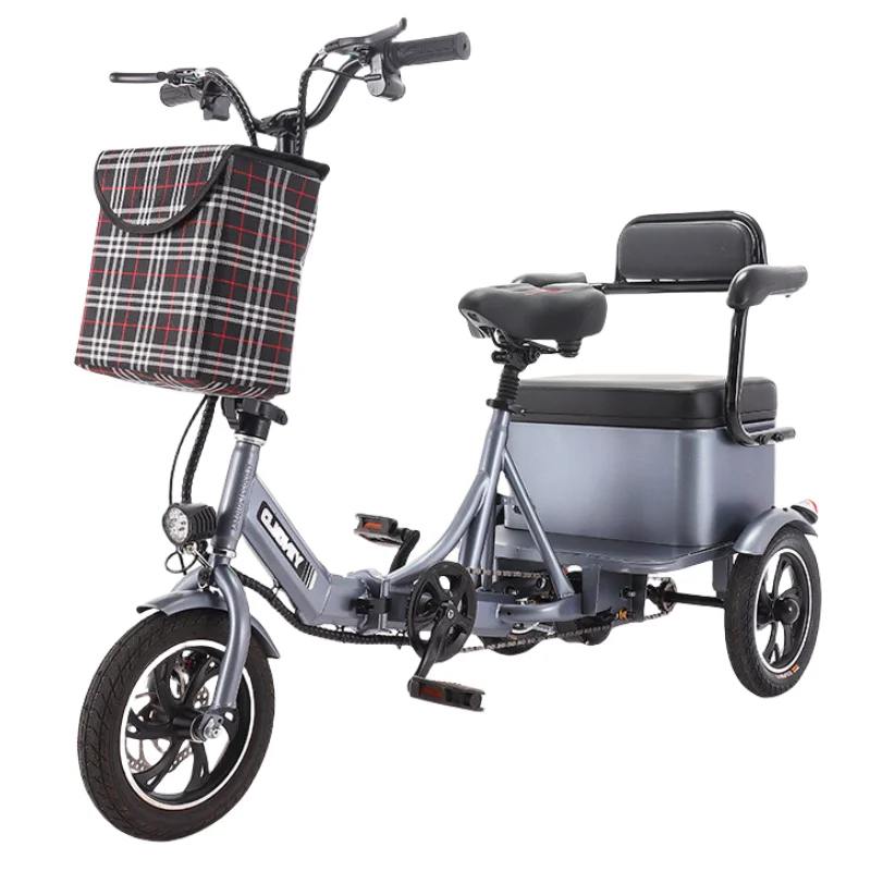 Mini 12 Inch Folding Electric Tricycle with Adult Seat 350W 48V Electric Bicycle for Women Seniors Removable Lithium Battery