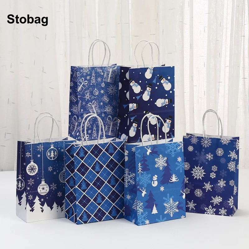 

StoBag 24pcs Merry Christmas Kraft paper Gift Packaging Tote Bags Child for Candy Snack Storage Pouch Birthday Party Favors