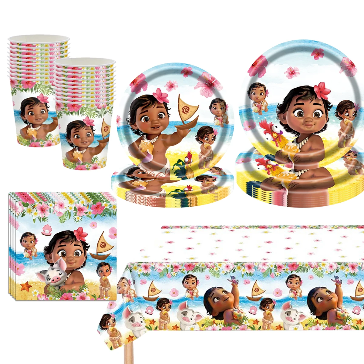 Moana 2 Party Decoration Disposable Tableware Set Paper Cups Plates Tablecloth Banner Balloon Cake Topper Gift Bag Baby Shower