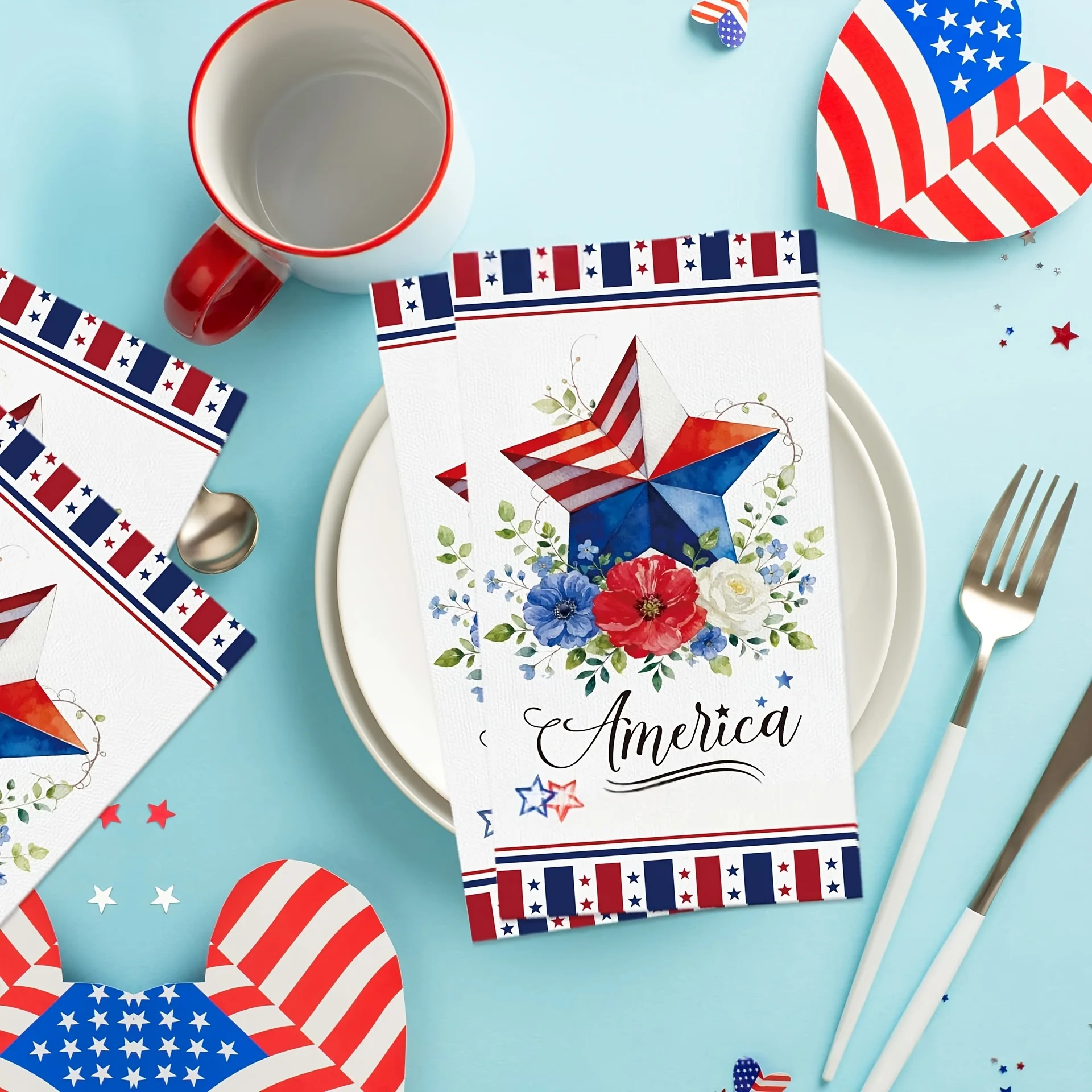 20Pcs American Independence Napkins Dinner Paper Dining Table Decor for Birthday Party United States Party Supplies