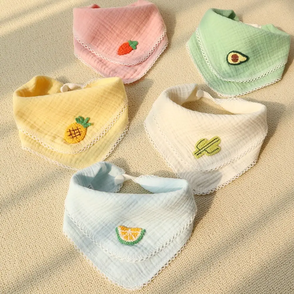 Fruit Printing Baby Muslin Bibs Snap Button Candy Color Triangular Saliva Towel Ruffle Cotton Burp Cloths Infant Scarf