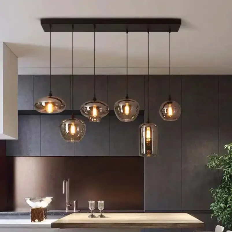 

Postmodern Grey Glass Led Pendant Lights For Kitchen Hanging Lamp Dining Room Home Decor Loft Suspension Lighting Luminaire