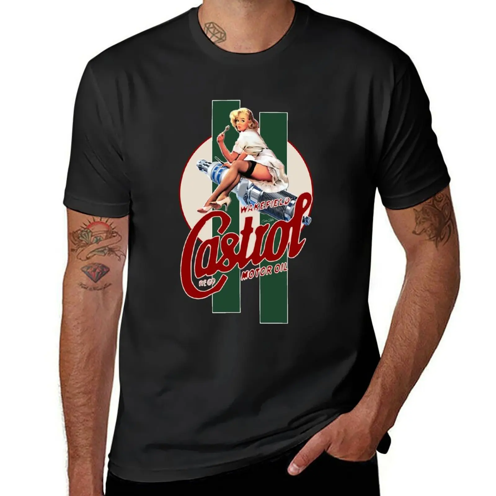 Castrol Vintage Pin Up Girl Classic Stripes T-Shirt quick-drying cute tops anime clothes shirts graphic tees t shirt men