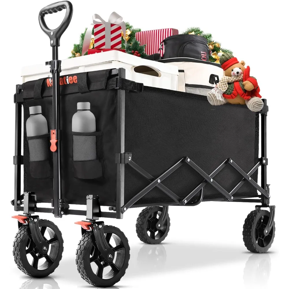 

140L Wagon Cart Foldable, Large Capacity Collapsible Wagon with Smallest Folding Design, Utility Grocery Cart for Camping