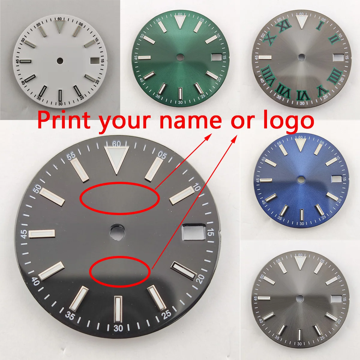 custom logo dial 28.5mm dial Watch dial Modified Replacement Green Luminous for NH35/NH36/4R/7S Movement with Single Calendar