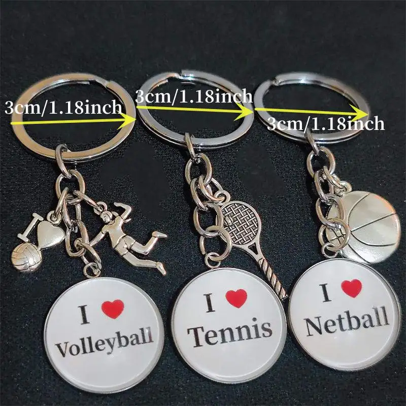 Unique Keychain I Love Volleyball Tennis Netball Keyring Sports Pendant Women Man Jewelry Accessories Gift