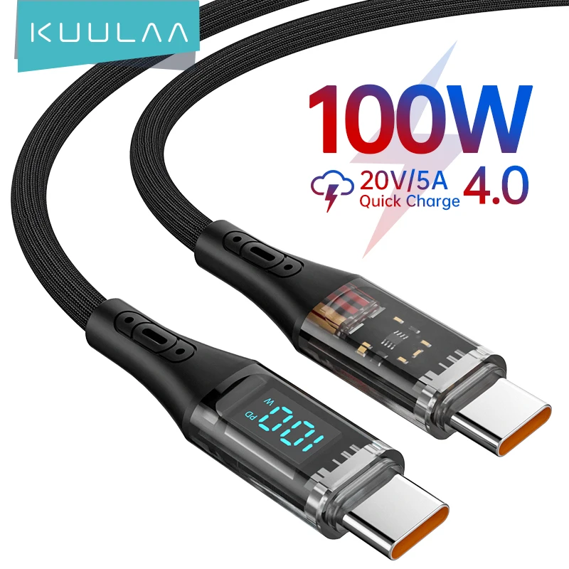 KUULAA Type C to Type C Cable 100W PD Display Fast Charging Charger USB C to USB C Transparent Cable For Xiaomi Macbook