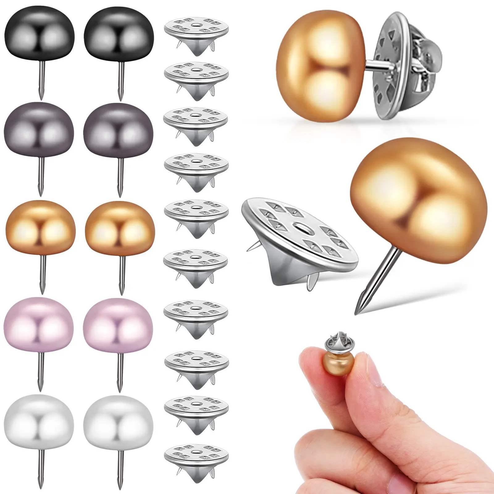 25Pcs Anti-Exposure Brooch Buttons Pearl-Shaped Cover Up Shirt Collar Dress Lapel Pins for Women Cleavage Safety Button Pins