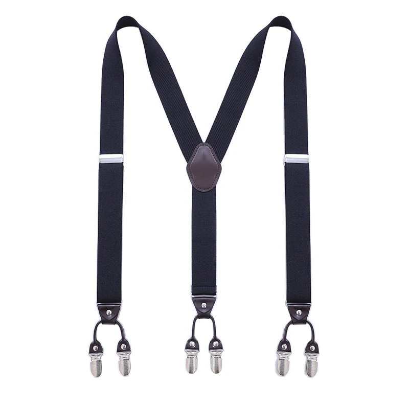 Vintage Suspenders for Men Heavy Duty Big Tall 3.5*120cm Wide Y Back 6 Metal Clips Adjustable Elastic Trouser Braces Strap Belt