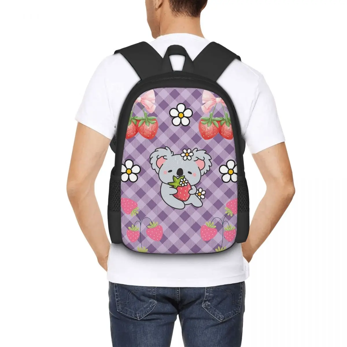 Strawberry Patch Koala Backpack Hot Sale Daypack Large Capacity Boys Girls BookBag School Bag Shoulder Bags for Men Women