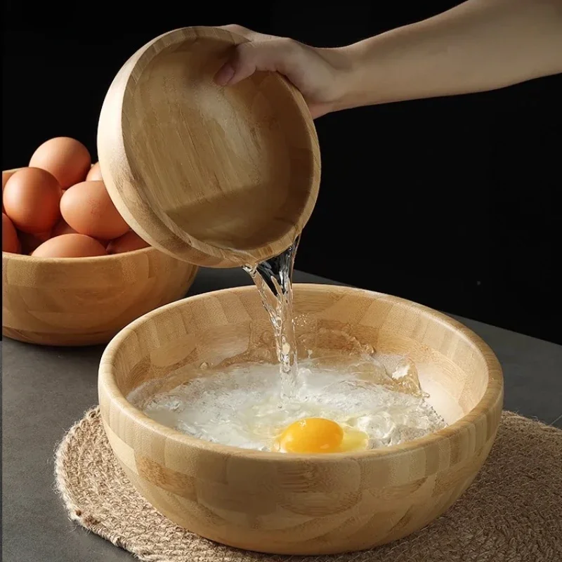 Cuenco de madera para ensalada japonesa, tazón grande de bambú, máscara en polvo, medicina china, fideos, Ramen, vajilla