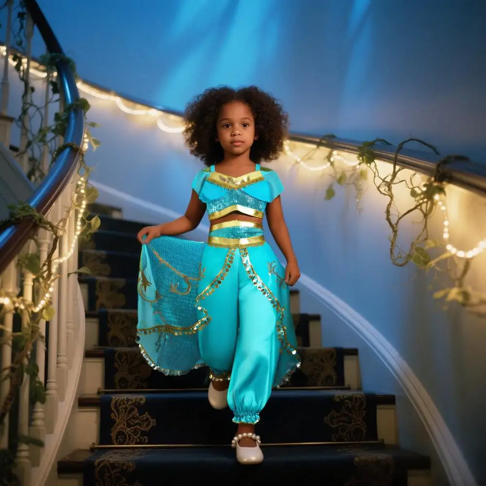 Jasmim vestido de princesa para meninas cosplay aladdin lâmpada mágica traje roupa meninas halloween crianças aniversário carnaval dança vestidos