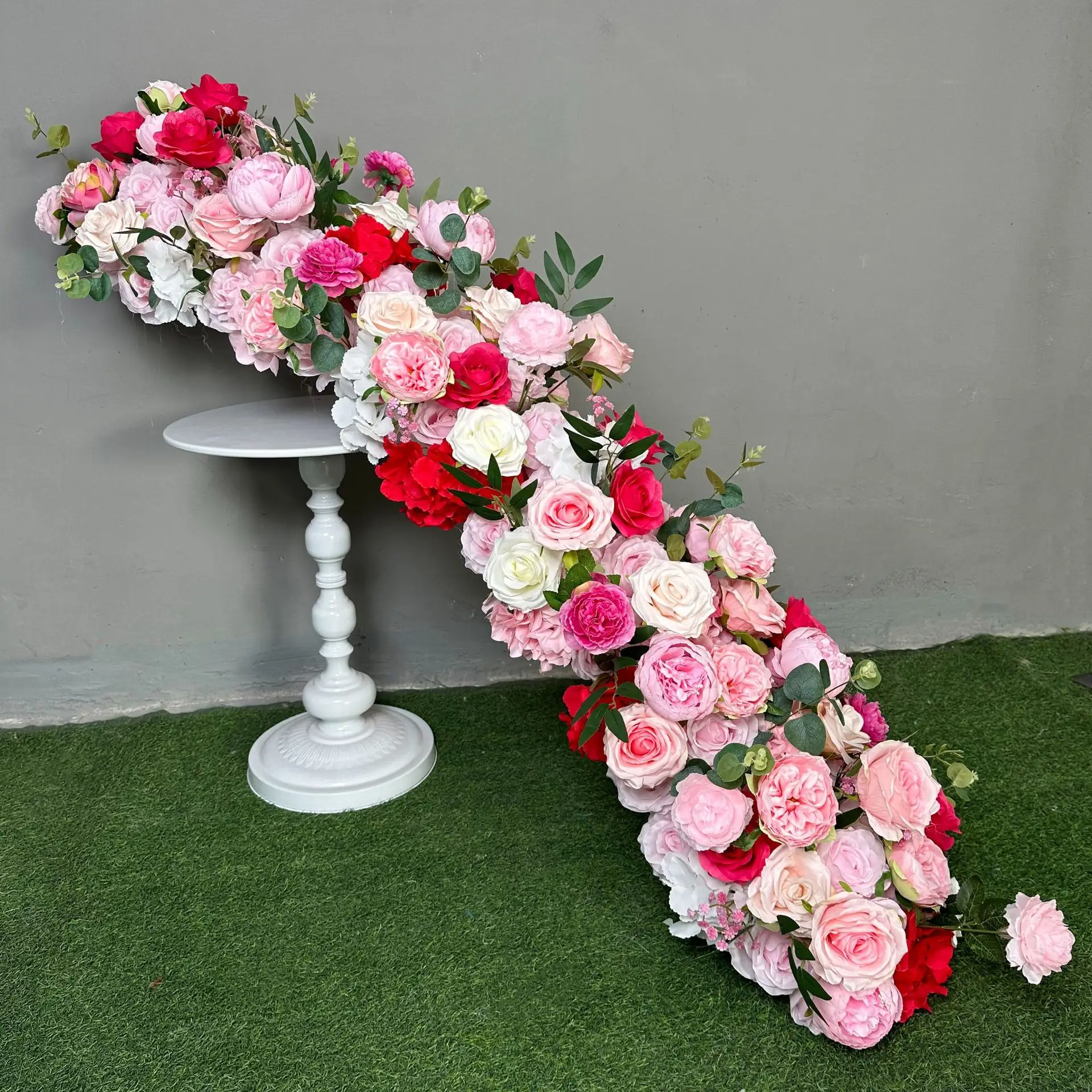 

Uflower Pink Flower Row Rose Wedding Backdrop Arch Deccor Floral Arrangement Table Centerpiece Event Props Artificial Flowers