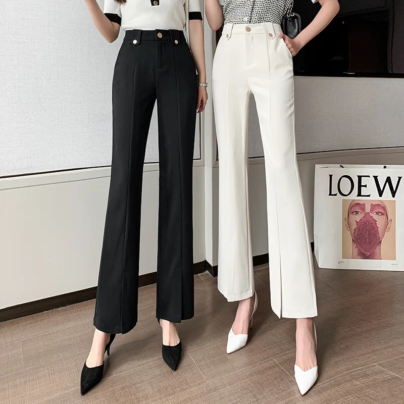 

Slimming Trousers Women's 2023 Spring and Summer New Korean Style Bootleg Pants Korean Style Split Draping Effect Casual High Wa