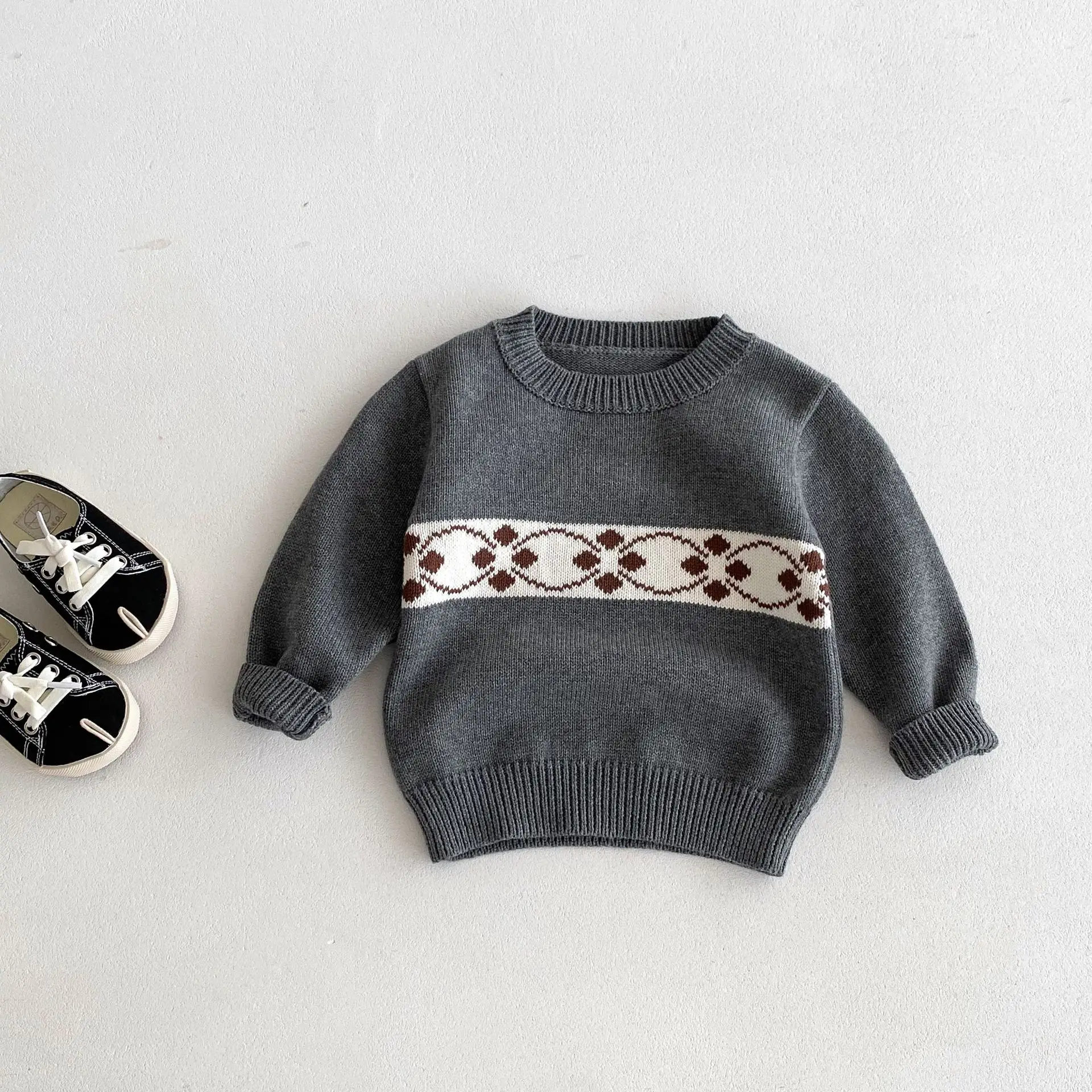 

2024 Autumn New Children Sweater Soft Jacquard Pullover Boys Girls Versatile Knitted Tops Kids Warm Winter Casual Knitwear