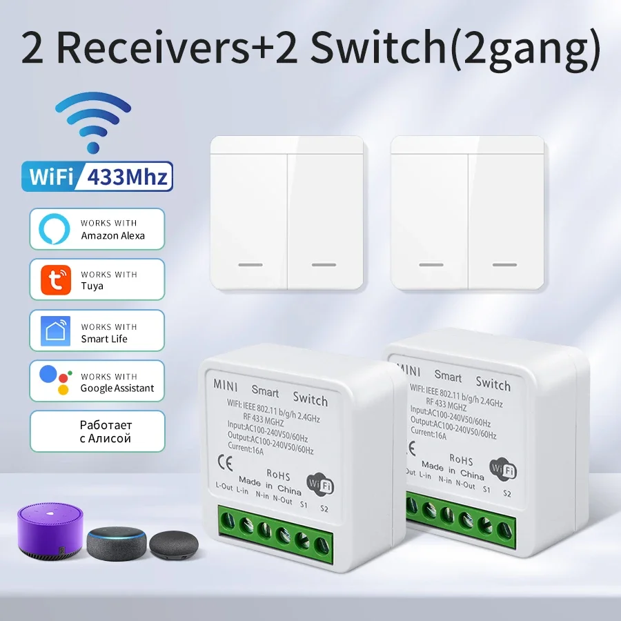 Wifi Smart Switch für Led-beleuchtung Tuya Smart Leben RF 433MHz Fernbedienung Sprachsteuerung Alexa Google Alice 1/2/3 Gang Drahtlose Schalter