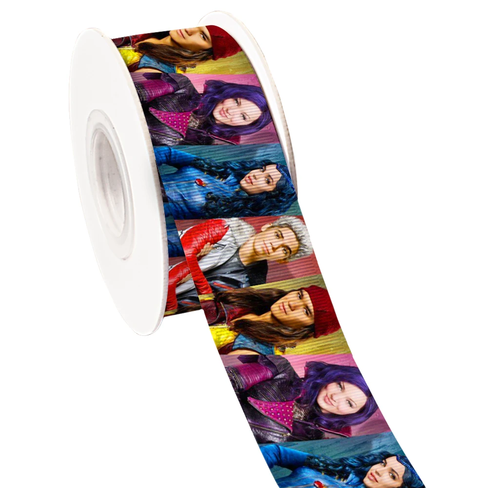 Disney Cartoon Descendant Pattern Printed Grosgrain Ribbon for Gift Wrapping Hair Bow 5 Yards