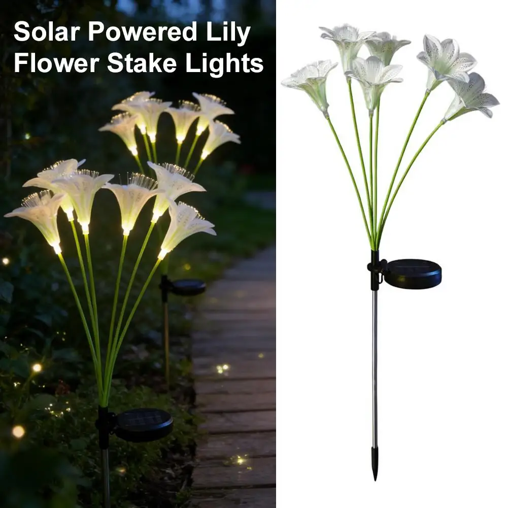 Solar Lily Flower Lights Outdoor Garden Stake Lights Fiber Optic Decorative Lighting For Pathway Patio Wedding Backyard Decor