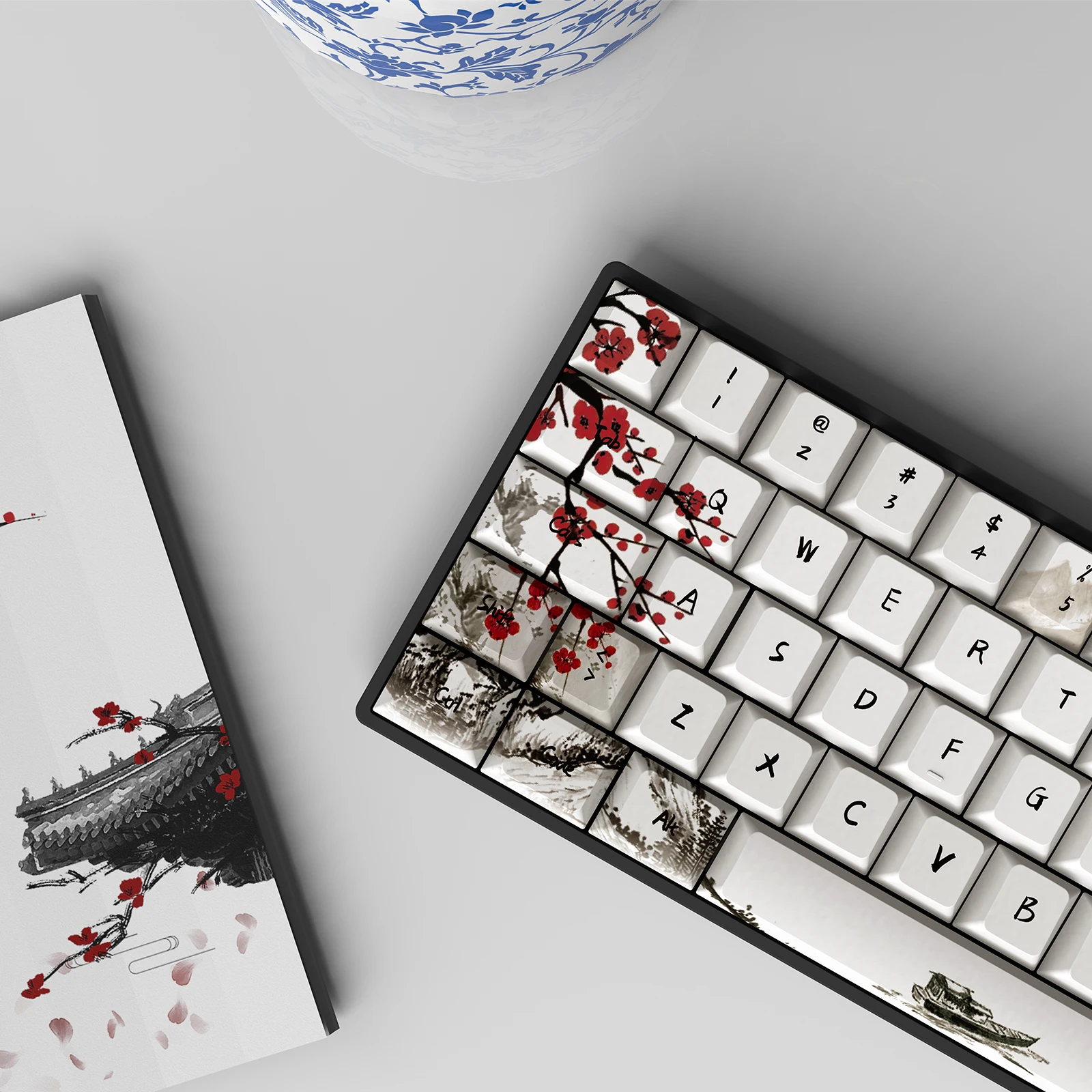 German French Spain ISO Dye Sub Keycaps Plum Blossom 80 Keys Cherry Profile Keycap For QWERTZ AZERTY 61 64 67 68 Keyboard Keys