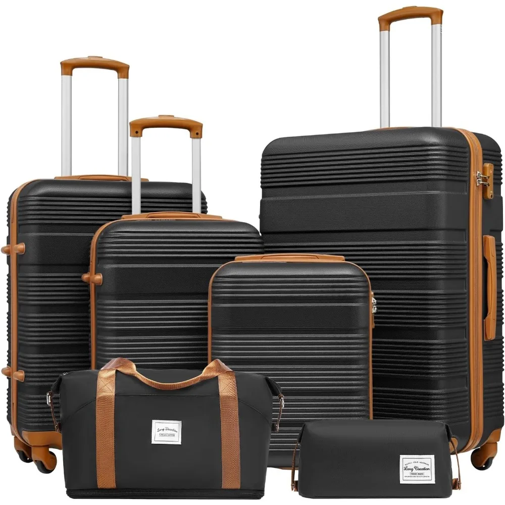 

LONG VACATION 6 Piece ABS+PC Hardshell Luggage Set with Spinner Wheels, Lightweight suitcase set with TSA Lock & YKK Zipper