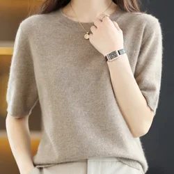 Spring And Summer New Women's Short-sleeved O-neck Thin Cotton All-match Loose Pullover Vest Knitted Sweater Casual Base