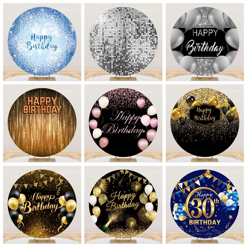 

Glitter Adult Birthday Round Circle Backdrops For Photography Baby Shower Photo Balloon Spots Photographic Background Photocall