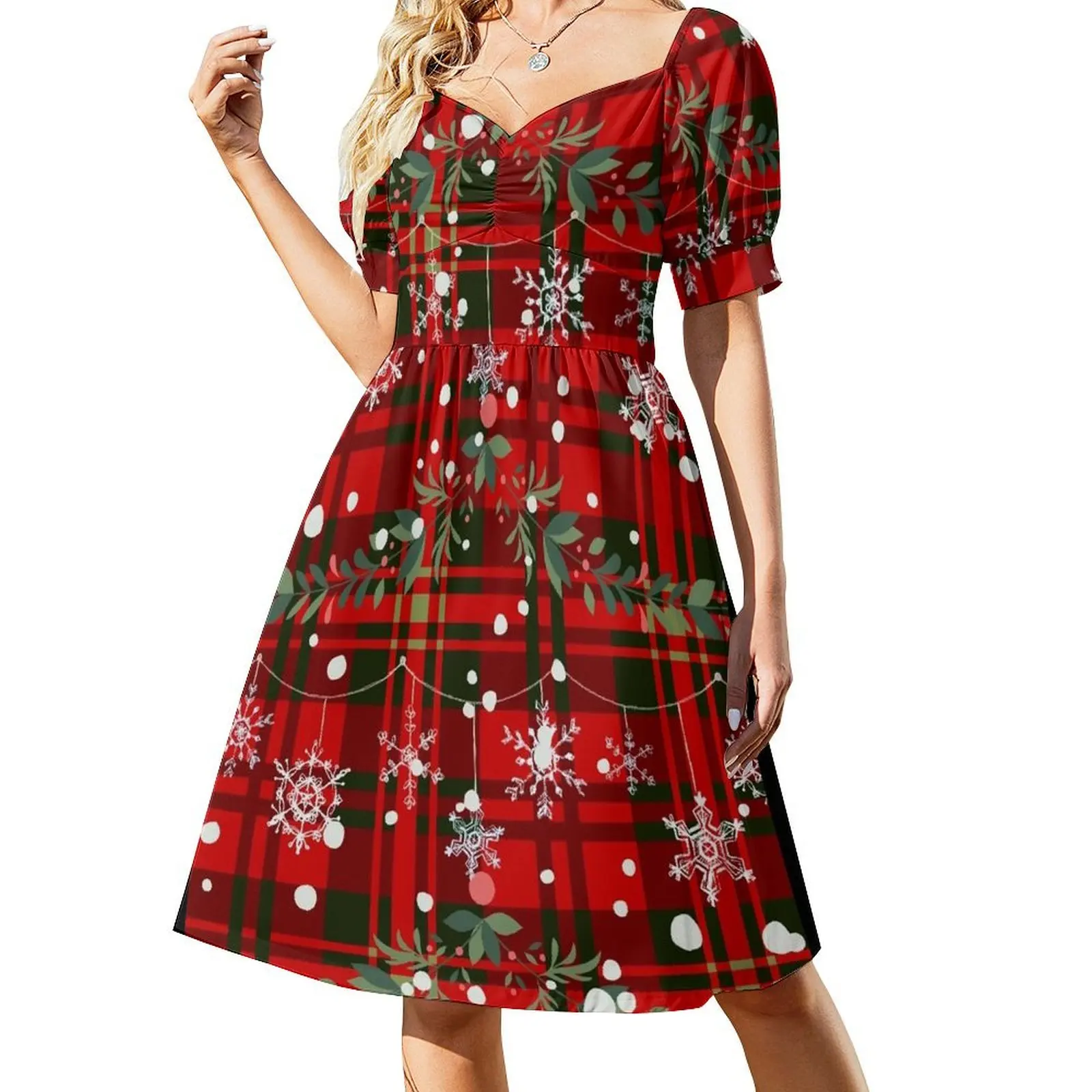 

Christmas Snowflake Tartan Short Sleeved Dress Evening dresses summer dress daily Casual dresses Dress