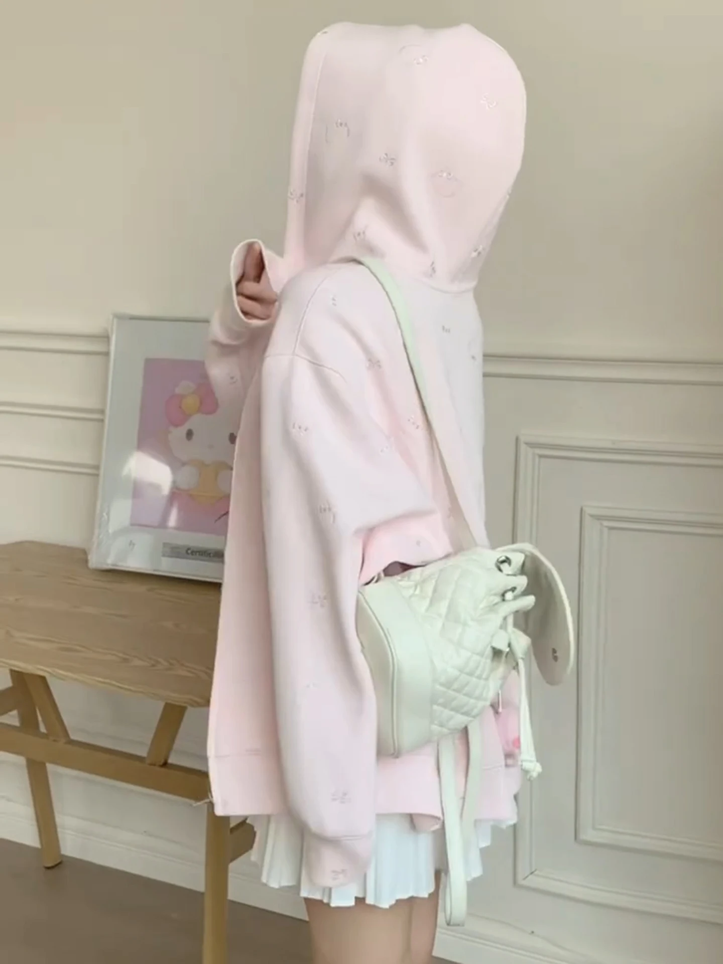 Pink Embroidered Hooded Jaet Women's Spring Autumn Thin New Korean Loose Top College Sle Open Cardigan Sweatirt