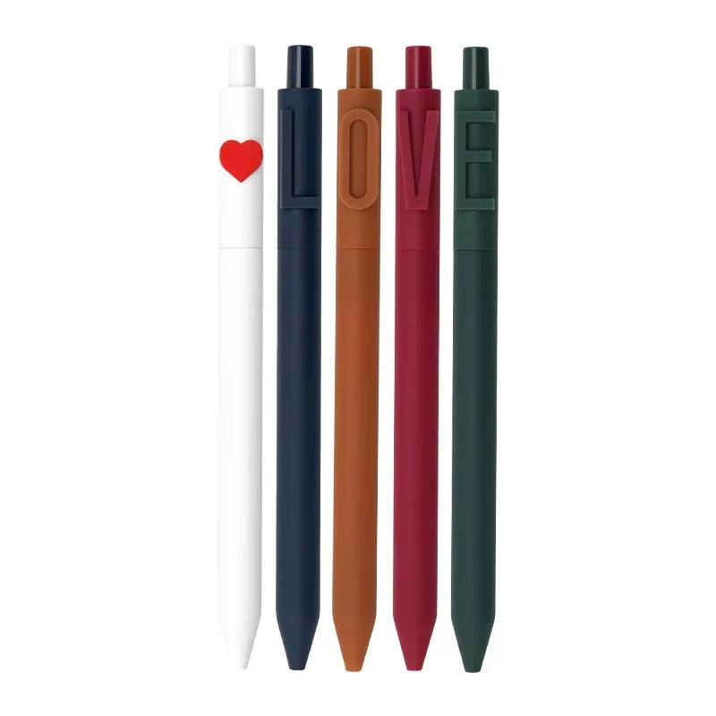 5pcs Alpha Heart Retro Color Ink 0.5mm Gel Pens Love Gel Pens Set Ballpoint for Writing Office School Writing Supplies