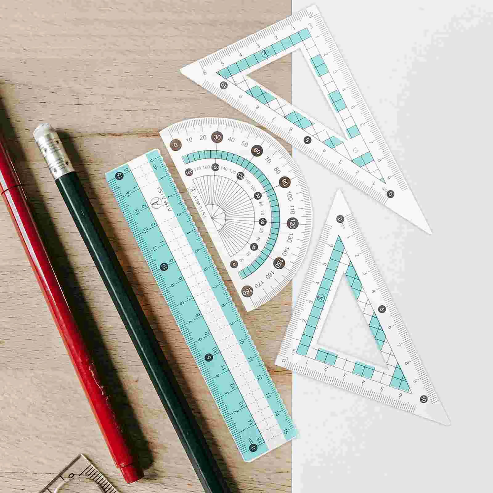 Régua Triangular para Desenho, Transferidor Set, Lápis Geometria, Bússola e Papelaria