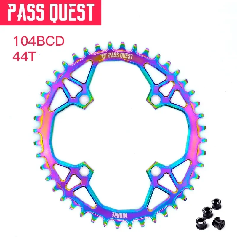 PASS QUEST 104BCD Bicycle Chainwheel Mountain Bike Oval 44 46 48T Aluminum Alloy Titanium-Plated Rainbow Narrow Wide Chainring