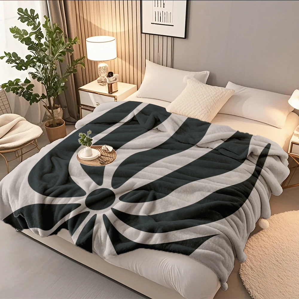 

Flannel Multi-use Blanket Floral Abstraction Neutral Black Scandinavian Design Decorative Throw Quilted Bed Runner