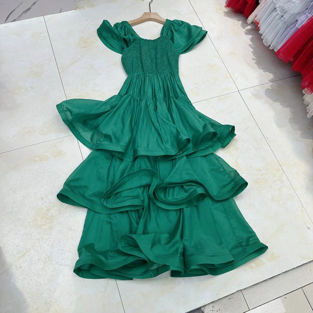 Vestido de noite de banquete australiano, pescoço quadrado, manga curta, um ombro, camada de bolo Dress-GZXX387