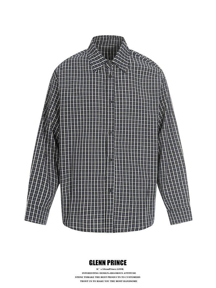 

Retro Japanese Style Pure Cotton Plaid Long Sleeve Shirt Men's Spring Old Money Style Layering Outerwear Loose Fit Shirt