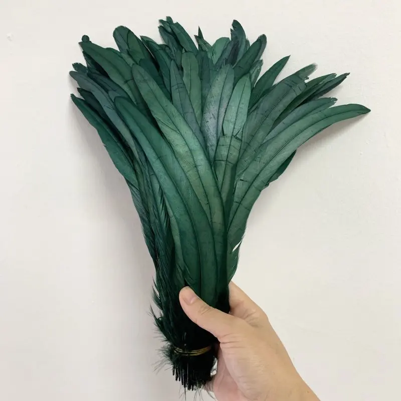 Wholesale 100pcs Rooster Tail Feathers Blackish Green  25-45cm Natural  Plumes Beige DIY Cock Clothing Jewelry Accessories Party