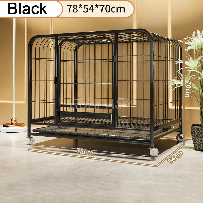 Metal Dog Crate Furniture with Door Pet Dog Cages House with Leak-Proof Pan Removable Tray Floor Protecting Kennel on Wheels