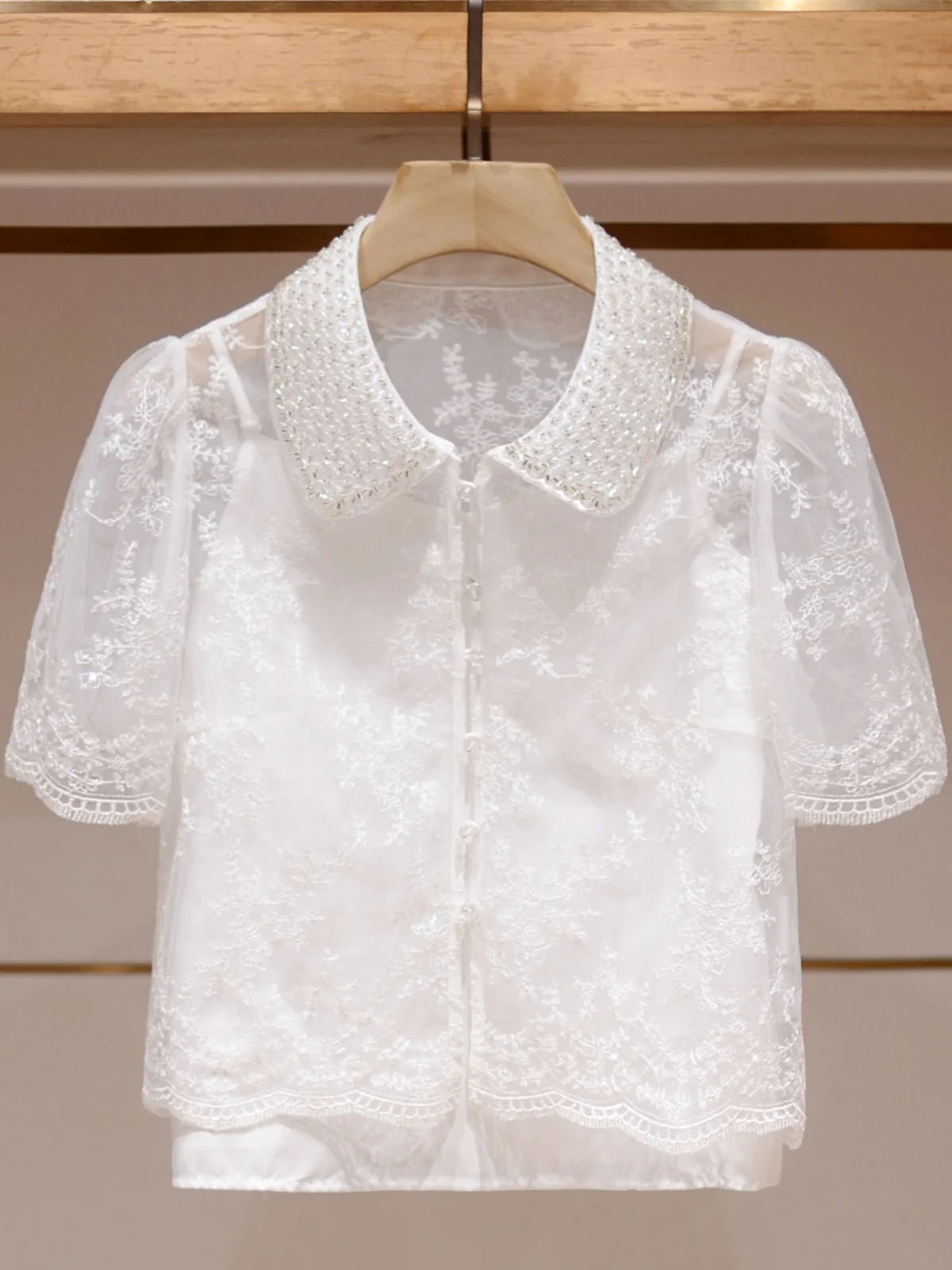 

ort Bubble Sve irt Women's Summer New Sle Two-Piece Set JOOva Commute Sle Slim Fit Embroidered Pearl White irt