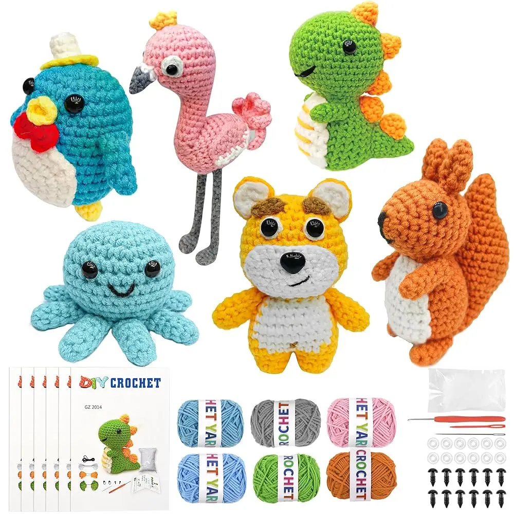 

6Pcs Crochet Kit for Beginners, DIY Craft for Adults, Great Gift for Crochet Lovers, Crocheting Animal Kits with Step by Ste