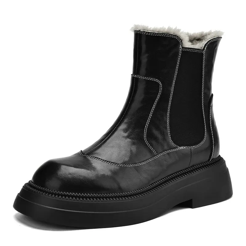 

2025 зимние новые стильные шерстяные женские зимние ботинки, ботинки челси на платформе из натуральной кожи, теплая обувь