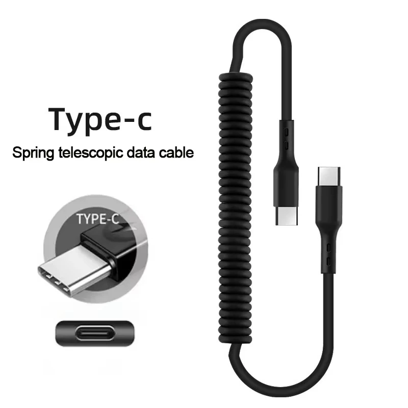NNBILI 66W 5A Fast Charging Spring Type C to Type C Cable for iPhone 15 16 Samsung Xiaomi Huawei Phone Car USB C Cables 1M/2M ﻿