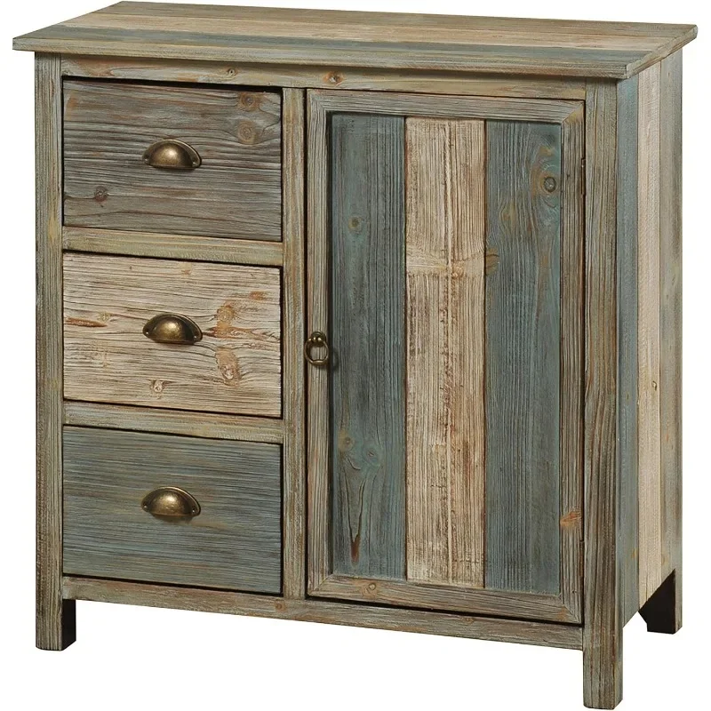 Transitional Sanibel Three Drawers and One Door Cabinet, Blue