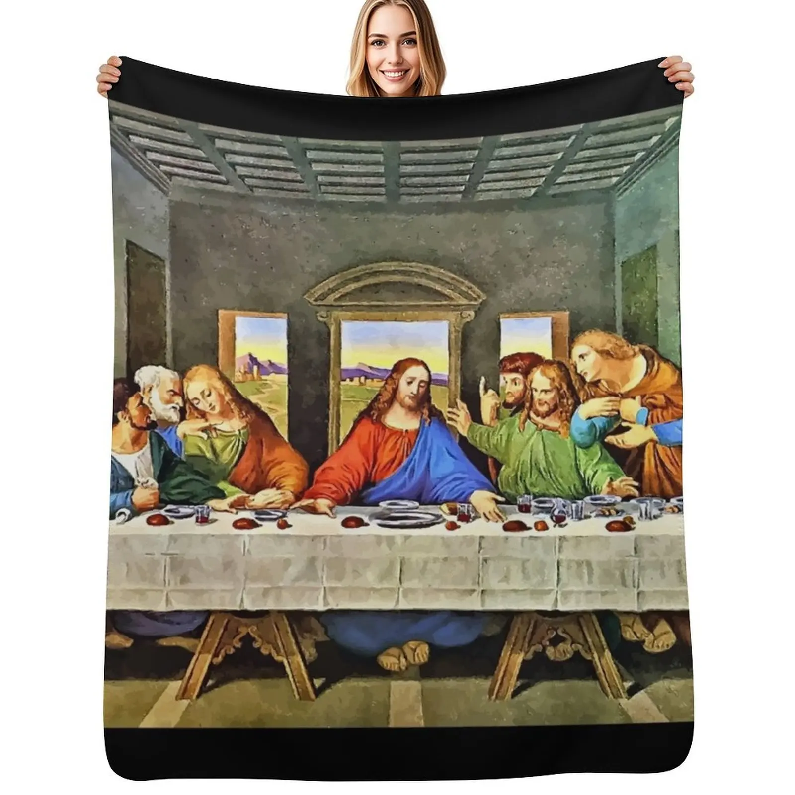 Original Last Supper Painting Throw Blanket Cozy Sofa Blanket for TV Watching Napping