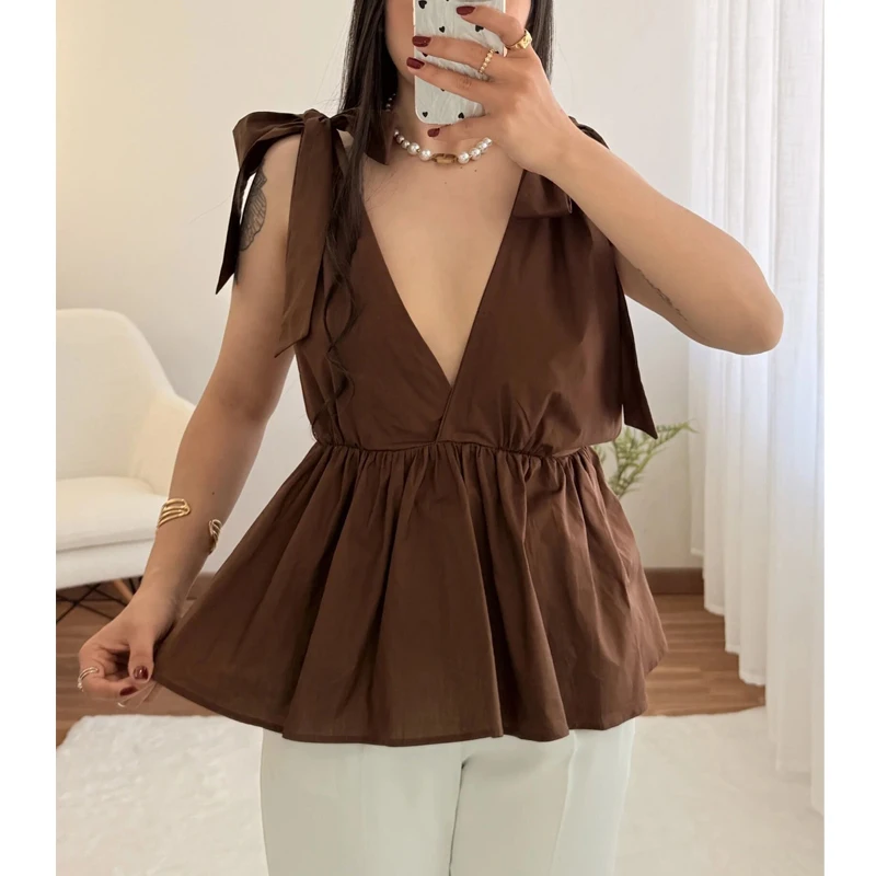 Muyer sexy sem costas topos para mulher nó verão casual topos mulher 2025 alças praia topos femininos camisola sem mangas mulher