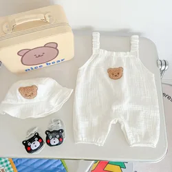 MILANCEL Summer Infant Baby Clothes Bear Sling Romper Hat 2PCS Set Solid White Toddler One Piece Sleeveless Overalls