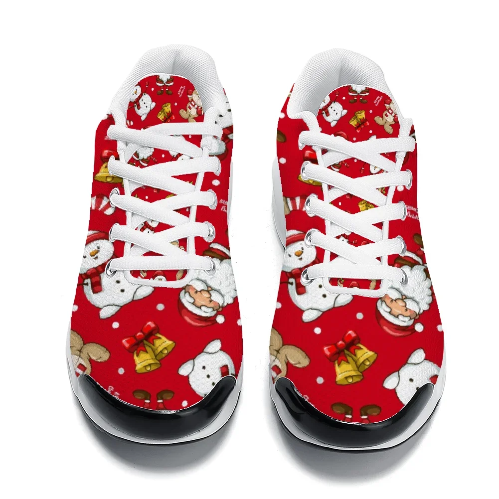Red Christmas-themed casual air-cushioned shoes with a breathable mesh upper suitable for both men and women view 3