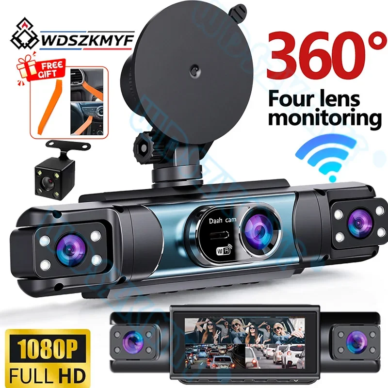 Dash Cam Vehicle DVR Video Recorder 4Cam for Wifi Cars Black Box Front Rear Internal Night Vision Loop Recording Dashcam Car 360